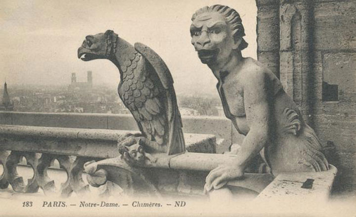 . . -. 
Postal card. Paris. Notre-Dame. Chimeras