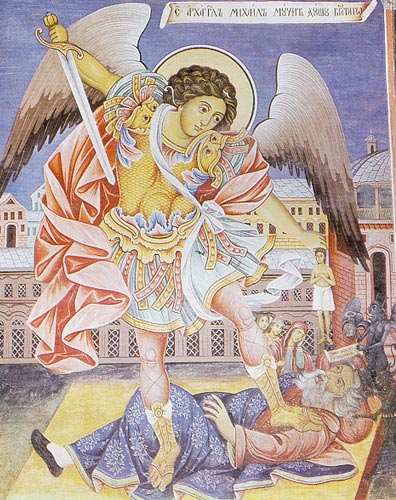     
Archangel Michael takes the soul of sinful man